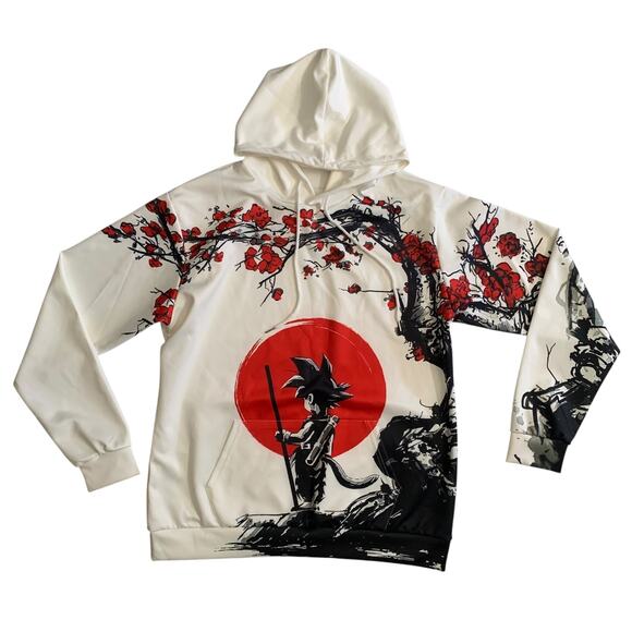 Dragon Ball Z Men's Size L Goku Red Cherry Blossom Tree Anime Hoodie Sweater - Picture 2 of 16